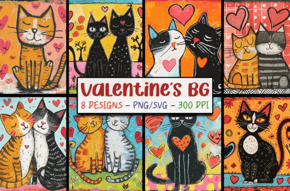 Adorable Feline Love: Cute Valentines Day Cats Backgrounds SVG