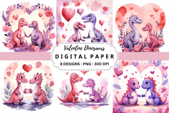 Charming and Unique: Valentine Dinosaurs Backgrounds for Designers