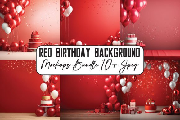 Effortless Party Designs: Birthday Red Backgrounds Mockups Bundle