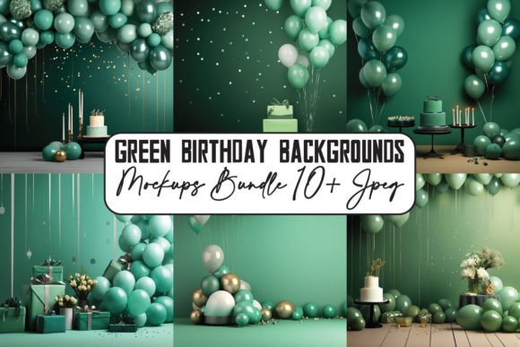 Elevate Your Party Designs with a Green Birthday Mockup Bundle