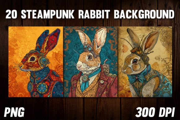 Steampunk Rabbit Backgrounds 1: A Whimsical Design Asset