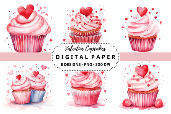 Valentine Cupcakes Backgrounds: Sweet Design Assets for February