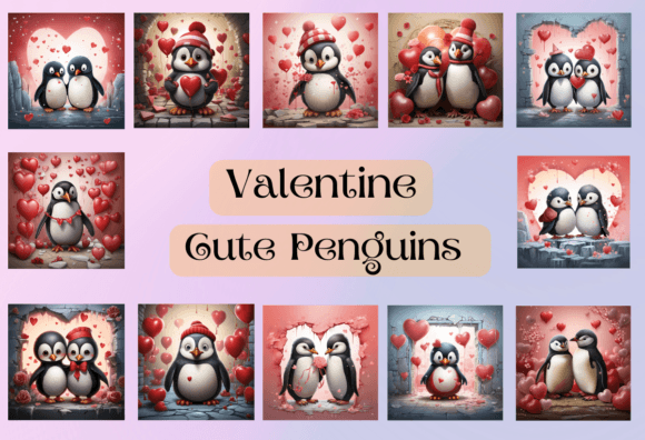 Valentine Cute Penguins Backgrounds: Charming Digital Assets